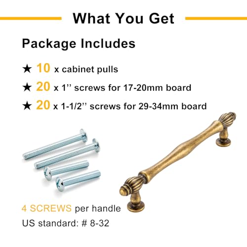 5 Inch Antique Brass Cabinet Pulls Drawer Handles 10 Pack 2510 - color: Antique Brass, size: 5 In Hole Distance