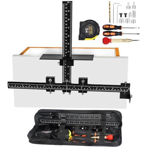 New Cabinet Hardware Jig Tool Set - Aluminum Alloy Cabinet Handle Jig – With Automatic Center Punch, Cabinet Jig 14-Piece - Adjustable Drill Guide for Cabinet Installing/Drawer Knobs - Door Pulls - color: Black