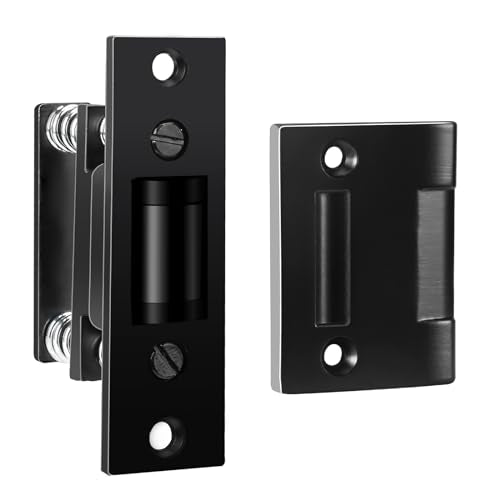 HOMOTEK 1 Pack Commercial Heavy Duty Door Roller Catch, Drive in Ball Catch with Strike Plate Solid Zinc Adjustable Silent Door Latch, Spring Tension Roller, Black - color: Black, size: 1