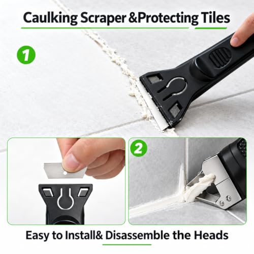 6 in 1 Silicone Caulking Tool Kit Caulking Grout Removal Sealant Finishing Tool with Stainless Steel Head, 6 Silicone Pads, Grout Removal Tool for Kitchen Sink Bathroom Toilet Caulking
