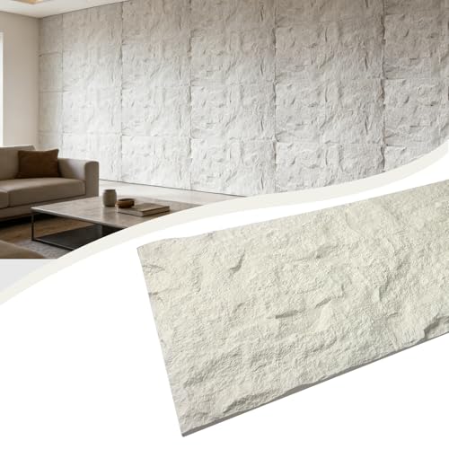 3D Faux Stone Wall Panels, 4-Pack Thicker PU, White Finish - color: White