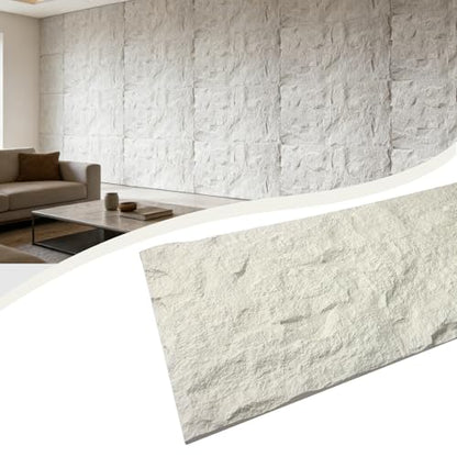 3D Faux Stone Wall Panels, 4-Pack Thicker PU, White Finish - color: White