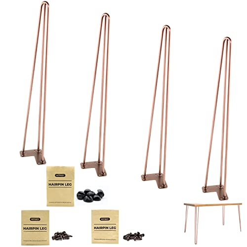 ROTHLEY Table legs 28 Inch Hairpin Legs 3 Solid Rods Metal Table Legs for Furniture Set of 4 Desk Legs with Floor Protectors Heavy Duty Metal Legs for Table DIY Projects Furniture Feet(Antique Copper) - size: 28 inch