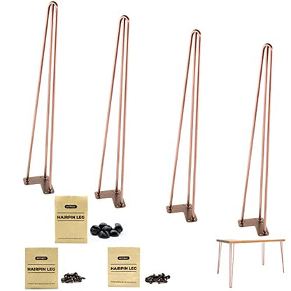 ROTHLEY Table legs 28 Inch Hairpin Legs 3 Solid Rods Metal Table Legs for Furniture Set of 4 Desk Legs with Floor Protectors Heavy Duty Metal Legs for Table DIY Projects Furniture Feet(Antique Copper) - size: 28 inch
