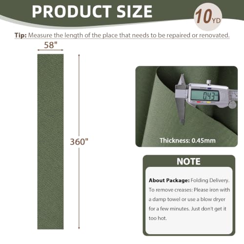 600D Outdoor Upholstery Fabric 58” W Waterproof Canvas Fabric by The Yard - color: Army Green, size: 10 yard
