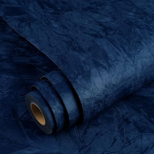 Yenhome 30"X200" Blue Wallpaper Peel and Stick Wallpaper Vintage Blue Wallpaper for Bedroom Living Room Self Adhesive Velvet Flocking Liner for Jewelry Drawer Blue Contact Paper for Cabinets Classroom - size: 30" x 200"