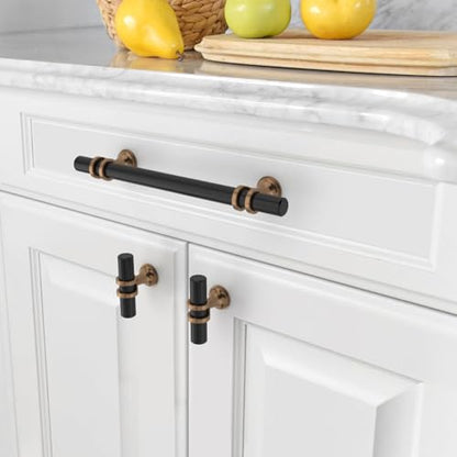 Amerdeco 10 Pack Champagne Bronze and Matte Black Cabinet Pulls 5 Inch(128MM) Hole Centers Kitchen Cabinet Handles Cabinets Hardware Drawer Pulls ZH0050 - color: Champagne Bronze Black, size: 5"/128MM Hole Center