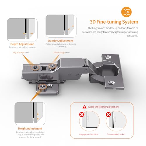 Chibery 50 Pack Frameless Half Overlay Soft Close Concealed Hinges, Black Titanium Plated, Self Closing, 105° Open Angle 3D Adjustment, Stop 85 ＆ 105 Degrees, Clip On, Stainless Steel for Cabinet Door - size: Half Overlay