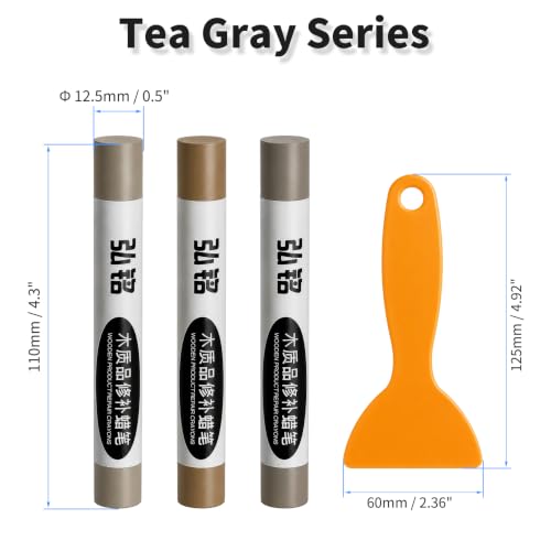 3 Colors Wood Filler Sticks, Tea Gray Series, with Scraper - color: Tea Gray Series
