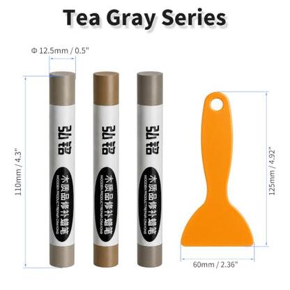 3 Colors Wood Filler Sticks, Tea Gray Series, with Scraper - color: Tea Gray Series