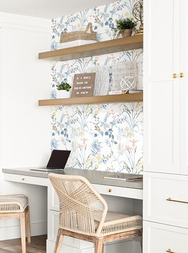 Erfoni Boho Floral Birds Wallpaper DIY Removable Peel and Stick Wallpaper - color: Blue, size: 16.9" x 197"