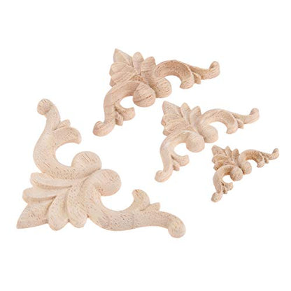 8Pcs Wood Carved Appliques Onlays Small Corner Carving Decals for Furniture - size: 6x6cm/2.36"x2.36"