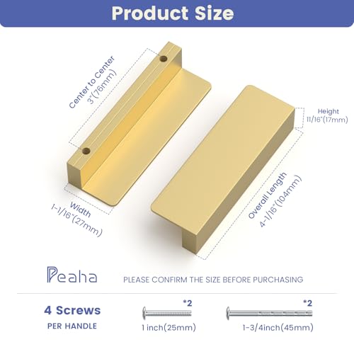 Peaha 10 Pack 3 Inch Gold Cabinet Handles Finger Edge Pulls for Cabinets - color: Gold, size: 3" Hole Center