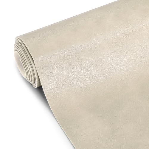 Faux Leather Fabric, Marine Vinyl Upholstery Fabric 55" x 36", 1.05mm Thick Soft Durable Synthetic Material for Sofa Chairs Bags Car Seats Furniture DIY Crafts Sewings, Ivory - color: Ivory, size: Pre-cut 1 Yard (54" x 36")
