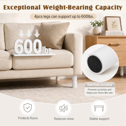 5.1 Inch wooden legs for furniture set of 4 Wood Furniture Legs Couch Feet Colorful Round Sofa Furniture Replacement Solid Wood Furniture Feet for Couch Bed Chair Cabinet Bookcase Dresser Ottoman - color: White