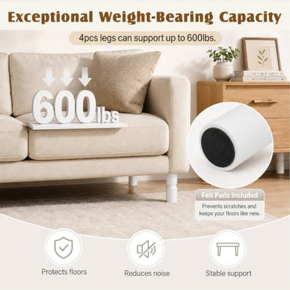 5.1 Inch wooden legs for furniture set of 4 Wood Furniture Legs Couch Feet Colorful Round Sofa Furniture Replacement Solid Wood Furniture Feet for Couch Bed Chair Cabinet Bookcase Dresser Ottoman - color: White