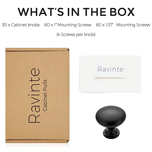 Ravinte Matte Black Round Zinc Cabinet Knobs,1-1/6 Inch,30 Pack - color: Black