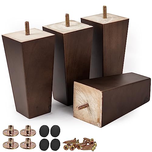 5 inch Solid Wood Pyramid Furniture Legs 4PCS Mid-Century Modern - color: Walnut, size: 5" (12cm)