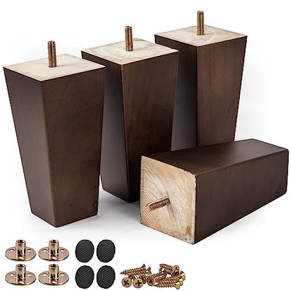 6 inch Solid Wood Pyramid Furniture Legs 4PCS Mid-Century Modern - color: Walnut, size: 6" (15cm)