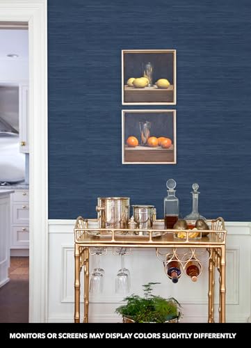 NuWallpaper x Society Social Classic Faux Grasscloth Peel and Stick Wallpaper, Navy Blue - color: Navy Blue