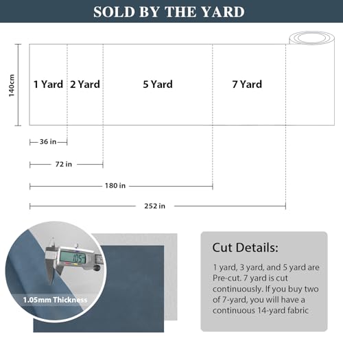 Faux Leather Fabric, Marine Vinyl Fabric 55" x 252", 1.05mm Thick Vinyl Upholstery Soft Durable Synthetic Material PU Leather by The Yard for Sofa Chairs Bags DIY Crafts Sewings, Blue 7 Yard - color: Blue, size: Continuous cut 7 Yard(55"x 252")