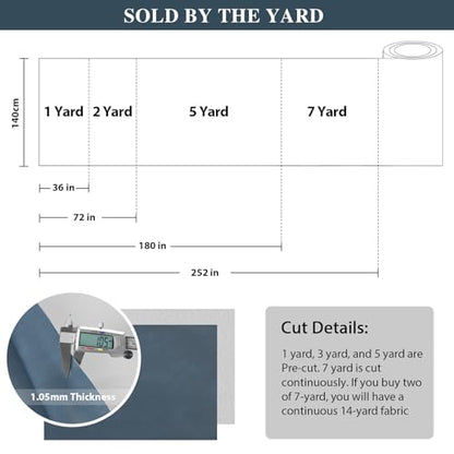 Faux Leather Fabric, Marine Vinyl Fabric 55" x 252", 1.05mm Thick Vinyl Upholstery Soft Durable Synthetic Material PU Leather by The Yard for Sofa Chairs Bags DIY Crafts Sewings, Blue 7 Yard - color: Blue, size: Continuous cut 7 Yard(55"x 252")