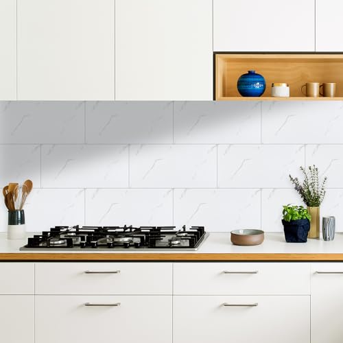 practicalWs 10pcs Marble Peel and Stick Tile Waterproof PVC Wall Tiles - size: 23.6" x 11.8" x 10-Pack