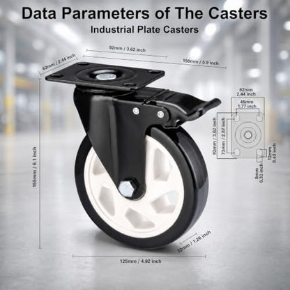 5" Swivel Casters Set of 4, Heavy Duty Locking Casters with Brakes - color: Black, size: 5 inch