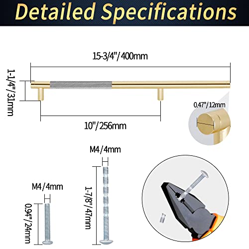 16" Length Knurled Cabinet Pulls 12 Pack - 10" Hole to Hole, Grey & Gold - color: Gray, size: 256mm | 10 inch C/C