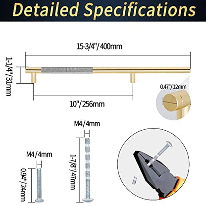 16" Length Knurled Cabinet Pulls 12 Pack - 10" Hole to Hole, Grey & Gold - color: Gray, size: 256mm | 10 inch C/C