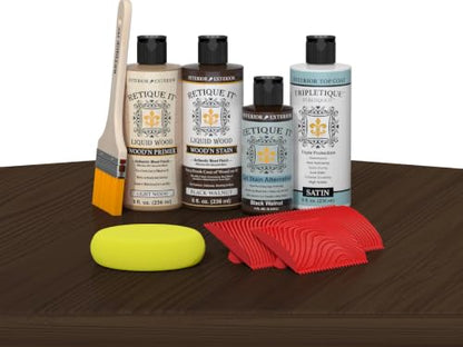 Retique It Tabletop Wood Finish Kit - Go Beyond Faux Wood with paintable Liquid Wood Primer and Stain - Graining Tools Included (Tabletop Kit, 30 Black Walnut) - color: 30 Black Walnut, size: Tabletop Kit