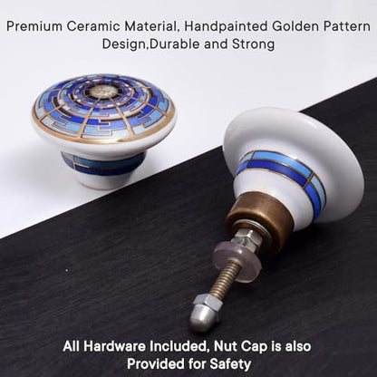 Indian Shelf 18 Pack Handmade Drawer Knobs for Dresser Cabinet Pulls - color: Blue and Golden, size: 18 Knobs