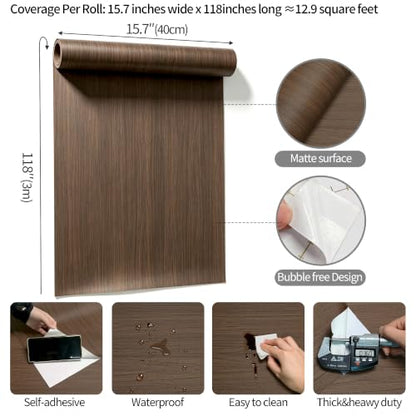 Dark Brown Wood Grain Wallpaper Peel and Stick Contact Paper for Cabinets - color: Dark Brown, size: 15.7" x 118"