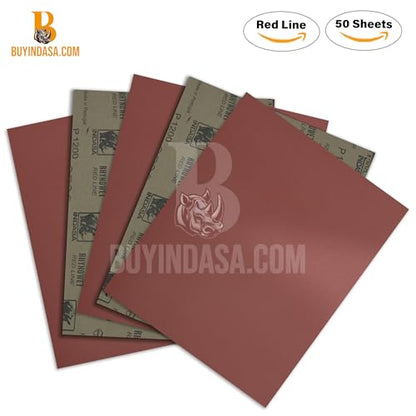 INDASA Rhynowet Red Line Wet Dry Sanding Sheets 9 x 11 Inch 120 Grit Waterproof Latex Backing Abrasive Paper for Wood Metal Automotive Surface Prep Pack of 50 - size: 120-Grit 9"x11"