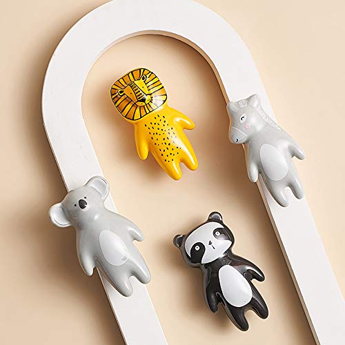 5Pcs Cute Animal Knobs Kids Handles Ceramic Knobs Children's Room Door Nursery Cupboard knobs Lovely Cabinet pulls Drawer knob for Kids, with Screws - color: Animal