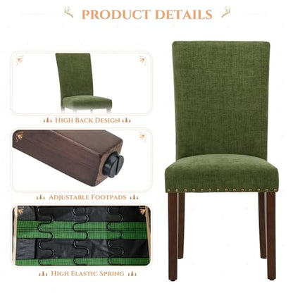 Parsons Dining Chairs Set of 6, Upholstered Nailhead Dining Room Kitchen Side Chair with Thick Cushions and Wood Legs, Green - color: Green, size: set of 6