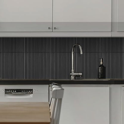 Select 5 Pack Peel and Stick Backsplash Tiles, Vinyl Self Adhesive Back - color: Black, size: Linear Shape