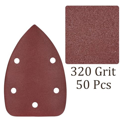 50pcs Mouse Sander Detail Sandpaper 320Grit 3.5"x5.5" Triangle