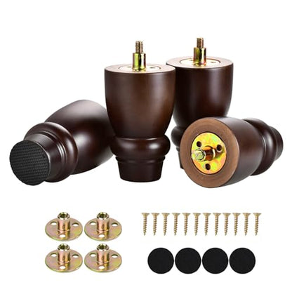 Maricome 4 Inch Wooden Bun Feet Furniture Legs Set of 4 Mid Century Turned - color: 4 Inch Espresso