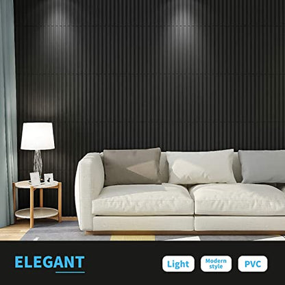 Art3d 3D Fluted Textured Slat Wall Panels, 19.7 x 19.7 in, 12-Pack, Black - color: Square - Black, size: 19.7 x 19.7in.