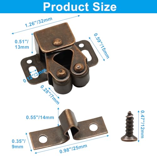 2 Pack Double Roller Catch, Bronze Cabinet Latch with Screws - color: Bronze