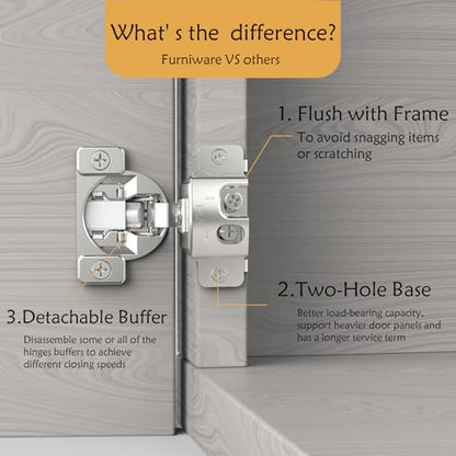 Furniware 10 Pieces 1-1/4 in Overlay Soft Close Concealed Hinge, 105 Degree - color: 10 Pieces, size: 1-1/4"