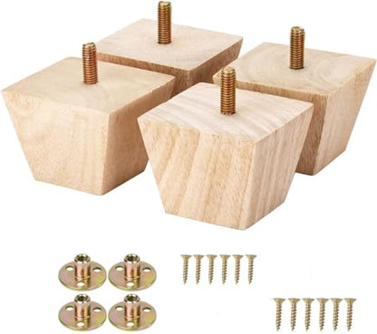 4PCS Wood Furniture Legs 2 inches Square Furniture Legs with Bolt Walnut Sofa Legs Couch Legs Replacement for Legs for Piano Bench, Chest-Turned-Coffee Table (Unfinished Wood Color) - color: Square Unfinished