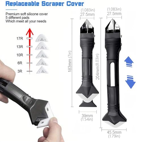 9pcs Silicone Caulking Tool 3 in 1 Stainless Steel Head Scraper Caulk Remover Sealant for Kitchen Bathroom Window - color: 9pcs 3-in-1 scraper