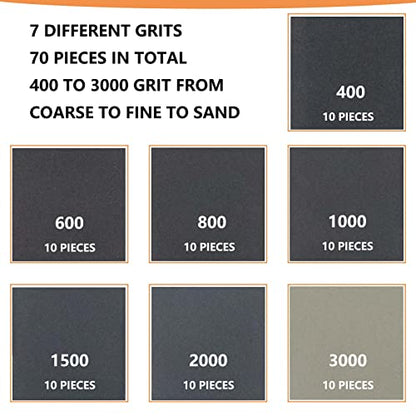 Micro Zip Detail Sander 70PC Sandpaper-Grit 400 600 800 1000 1500 2000 3000 - style: Black 400-3000 Grit