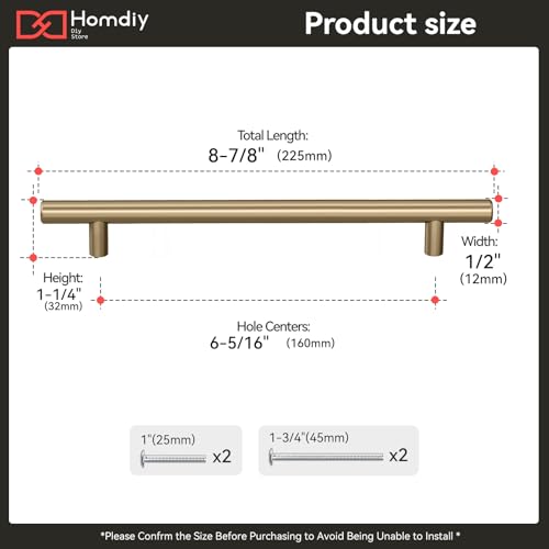 homdiy 20 6-1/4in Cabinet Handles Champagne Bronze Kitchen Cabinet Pulls Drawer Pulls for Dresser Drawers - color: Champagne Bronze, size: 6-1/4in hole centers
