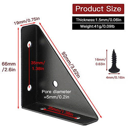 4-Pack Metal Corner Brace Brackets 66mm for Table Cabinet Shelf - size: Black