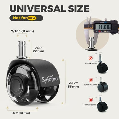 Office Chair Wheels 2" Desk Chair Caster Wheels Smooth Roller Style Quiet for Carpet and Hardwood Floors Universal Fit 11x22 mm Set of 5 Black - color: Black-Roller-2 Inch