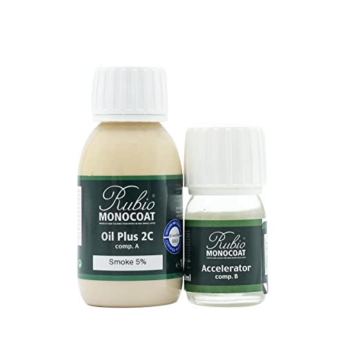 Rubio Monocoat Wood Stain & Finish 65 ft² | Oil Plus 2C | Quick-Dry, Eco-Friendly Linseed Wood Oil for Indoor Use, Includes Accelerator (Part B) | Protector | 130 ml, Smoke 5% - color: Smoke 5%, size: 130 ml