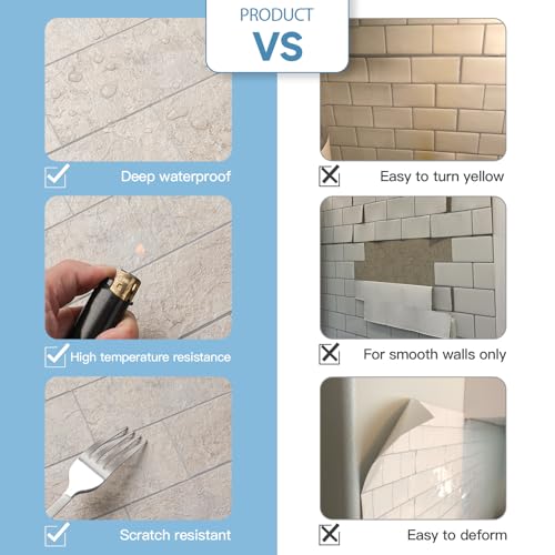2026 New Upgrade Peel and Stick Backsplash Tile, Peel and Stick 11.34" X 11.57" Wall Tile for Kitchen, Bathroom, Fireplace, Laundry (Beige Stone Rocks, 10 Packs) - color: Beige Stone Rocks
